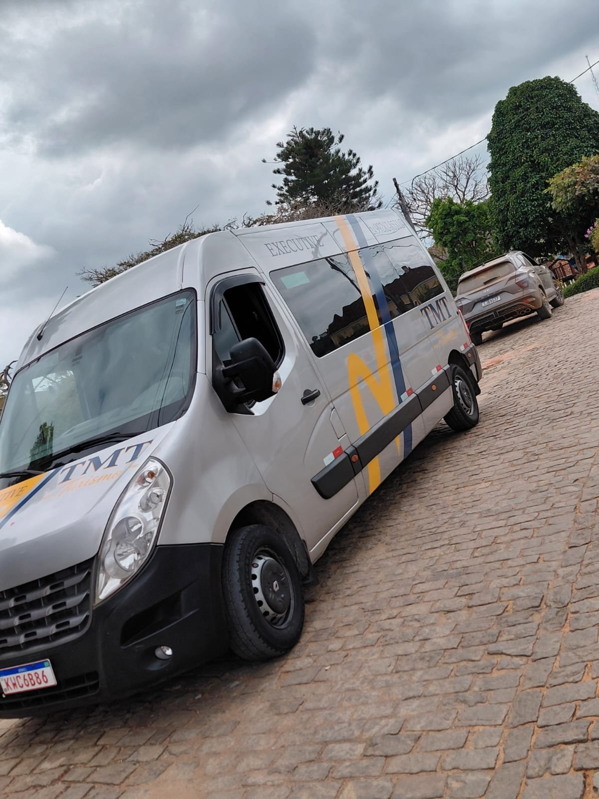 Van executiva da TMT Turismo com a identidade visual da empresa